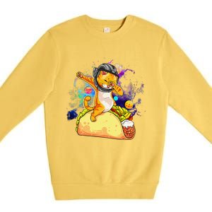 Funny Dabbing Cat Astronaut In Space Riding Taco Premium Crewneck Sweatshirt