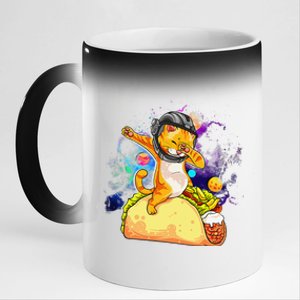 Funny Dabbing Cat Astronaut In Space Riding Taco 11oz Black Color Changing Mug