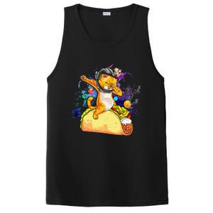 Funny Dabbing Cat Astronaut In Space Riding Taco PosiCharge Competitor Tank