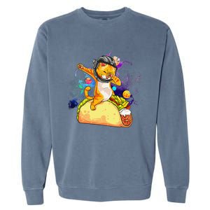 Funny Dabbing Cat Astronaut In Space Riding Taco Garment-Dyed Sweatshirt