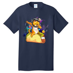 Funny Dabbing Cat Astronaut In Space Riding Taco Tall T-Shirt