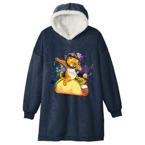 Funny Dabbing Cat Astronaut In Space Riding Taco Hooded Wearable Blanket