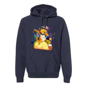 Funny Dabbing Cat Astronaut In Space Riding Taco Premium Hoodie