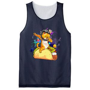 Funny Dabbing Cat Astronaut In Space Riding Taco Mesh Reversible Basketball Jersey Tank