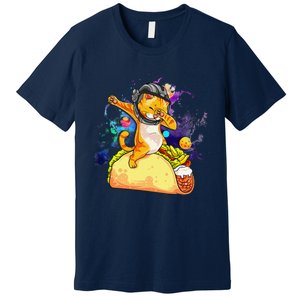 Funny Dabbing Cat Astronaut In Space Riding Taco Premium T-Shirt