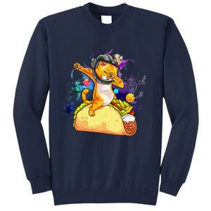 Funny Dabbing Cat Astronaut In Space Riding Taco Tall Sweatshirt