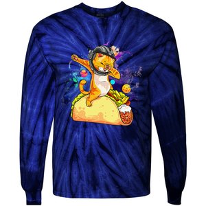 Funny Dabbing Cat Astronaut In Space Riding Taco Tie-Dye Long Sleeve Shirt