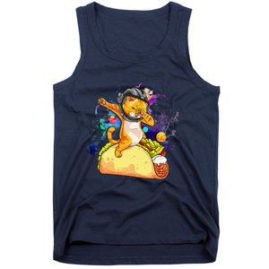 Funny Dabbing Cat Astronaut In Space Riding Taco Tank Top