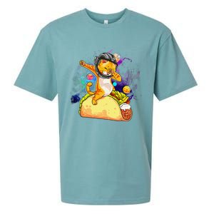 Funny Dabbing Cat Astronaut In Space Riding Taco Sueded Cloud Jersey T-Shirt