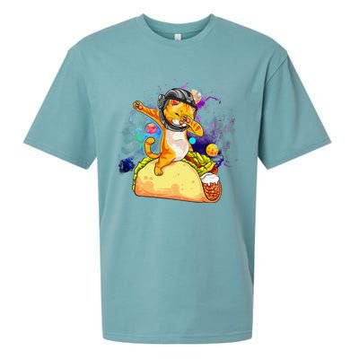 Funny Dabbing Cat Astronaut In Space Riding Taco Sueded Cloud Jersey T-Shirt