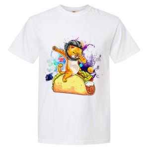 Funny Dabbing Cat Astronaut In Space Riding Taco Garment-Dyed Heavyweight T-Shirt