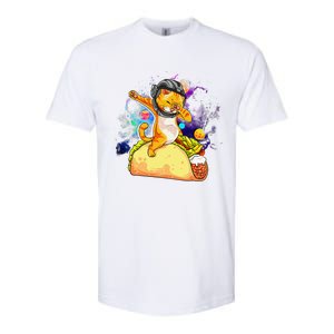 Funny Dabbing Cat Astronaut In Space Riding Taco Softstyle CVC T-Shirt