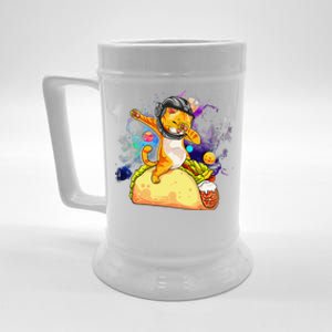 Funny Dabbing Cat Astronaut In Space Riding Taco Beer Stein