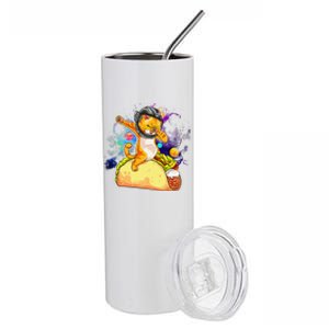 Funny Dabbing Cat Astronaut In Space Riding Taco Stainless Steel Tumbler