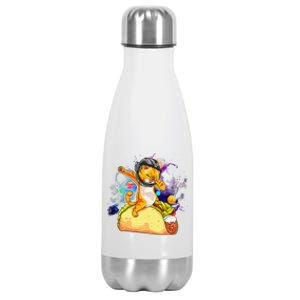 Funny Dabbing Cat Astronaut In Space Riding Taco Stainless Steel Insulated Water Bottle