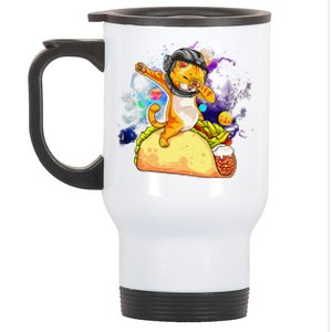 Funny Dabbing Cat Astronaut In Space Riding Taco Stainless Steel Travel Mug