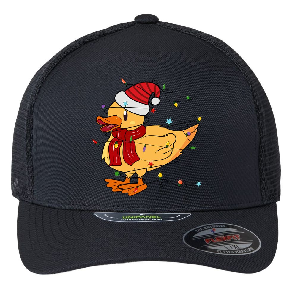Funny Duck Christmas Lights Gift Santa Hat Xmas Holiday Gift Flexfit Unipanel Trucker Cap
