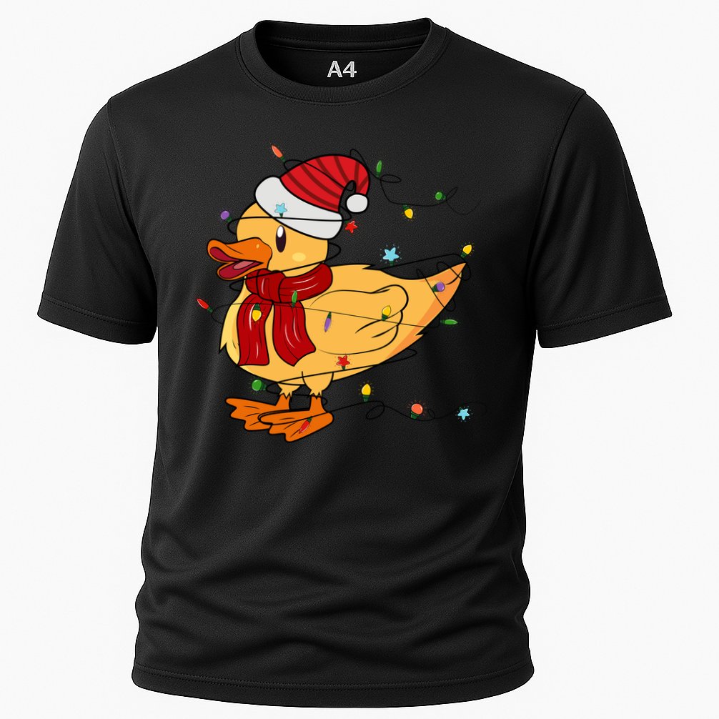Funny Duck Christmas Lights Gift Santa Hat Xmas Holiday Gift Cooling Performance Crew T-Shirt