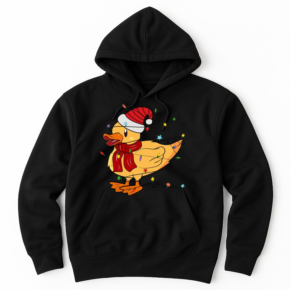 Funny Duck Christmas Lights Gift Santa Hat Xmas Holiday Gift Hoodie