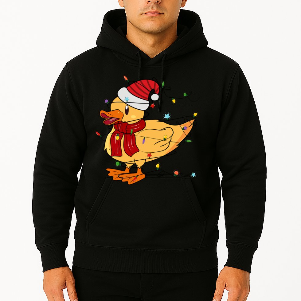 Funny Duck Christmas Lights Gift Santa Hat Xmas Holiday Gift Hoodie