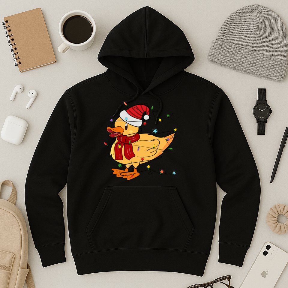 Funny Duck Christmas Lights Gift Santa Hat Xmas Holiday Gift Hoodie