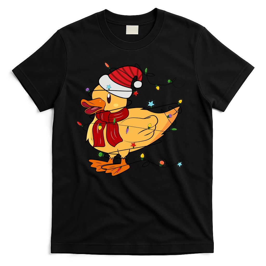 Funny Duck Christmas Lights Gift Santa Hat Xmas Holiday Gift T-Shirt