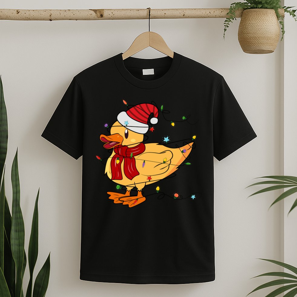 Funny Duck Christmas Lights Gift Santa Hat Xmas Holiday Gift T-Shirt