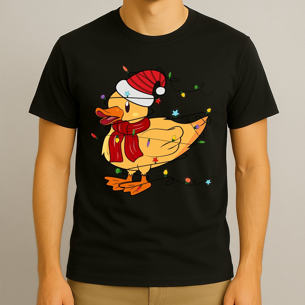 Funny Duck Christmas Lights Gift Santa Hat Xmas Holiday Gift T-Shirt