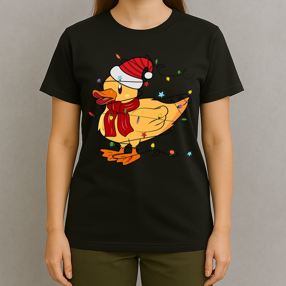 Funny Duck Christmas Lights Gift Santa Hat Xmas Holiday Gift T-Shirt