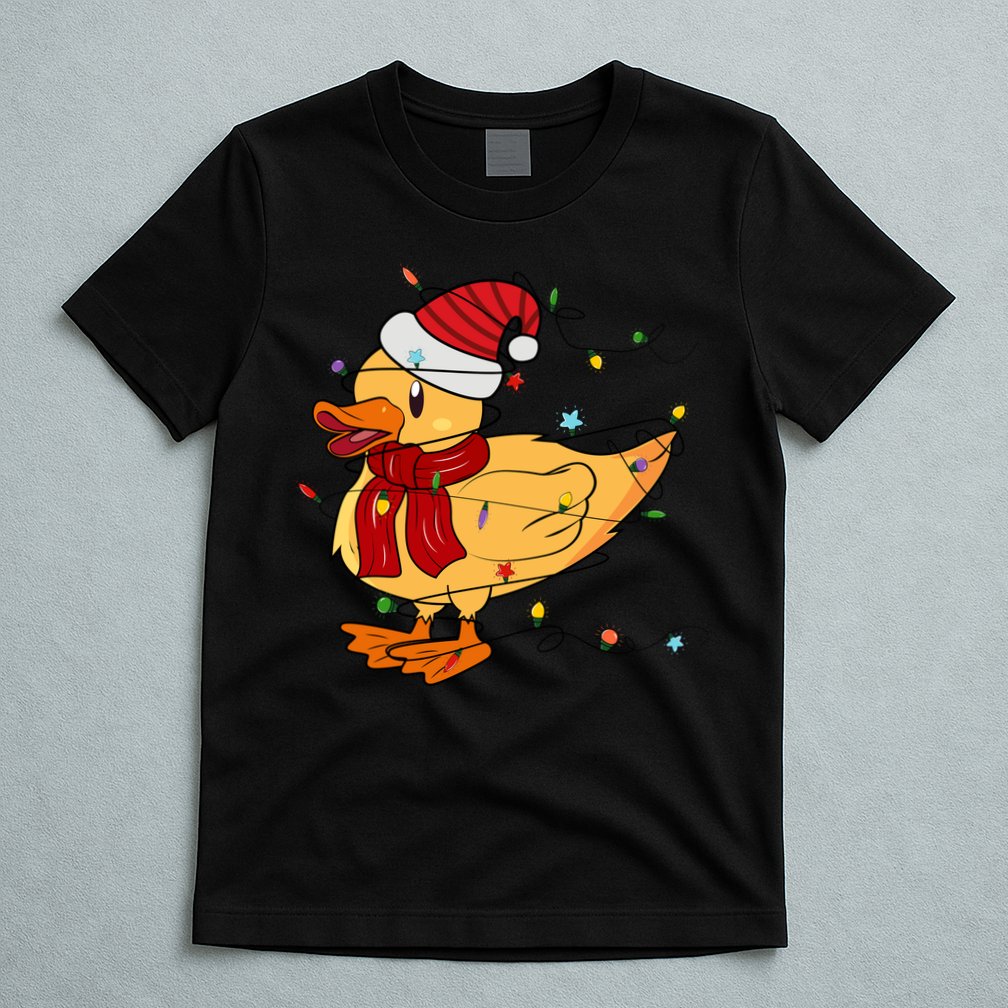 Funny Duck Christmas Lights Gift Santa Hat Xmas Holiday Gift T-Shirt