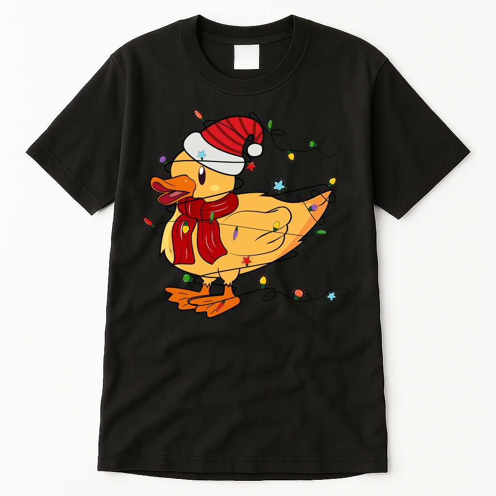 Funny Duck Christmas Lights Gift Santa Hat Xmas Holiday Gift Tall T-Shirt
