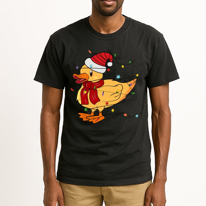 Funny Duck Christmas Lights Gift Santa Hat Xmas Holiday Gift Tall T-Shirt