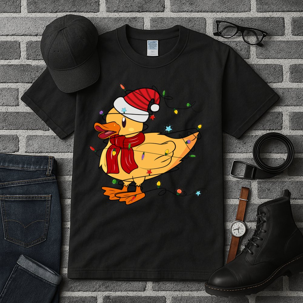 Funny Duck Christmas Lights Gift Santa Hat Xmas Holiday Gift Tall T-Shirt