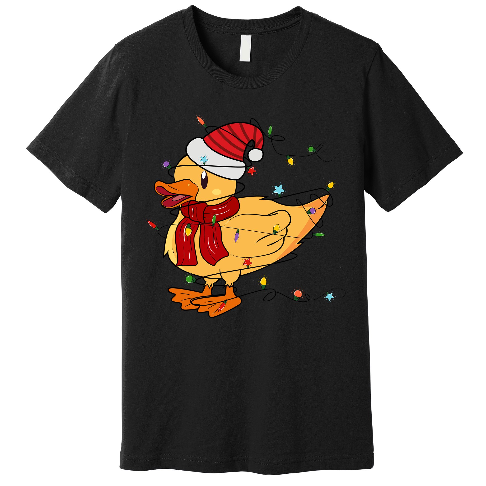 Funny Duck Christmas Lights Gift Santa Hat Xmas Holiday Gift Premium T-Shirt