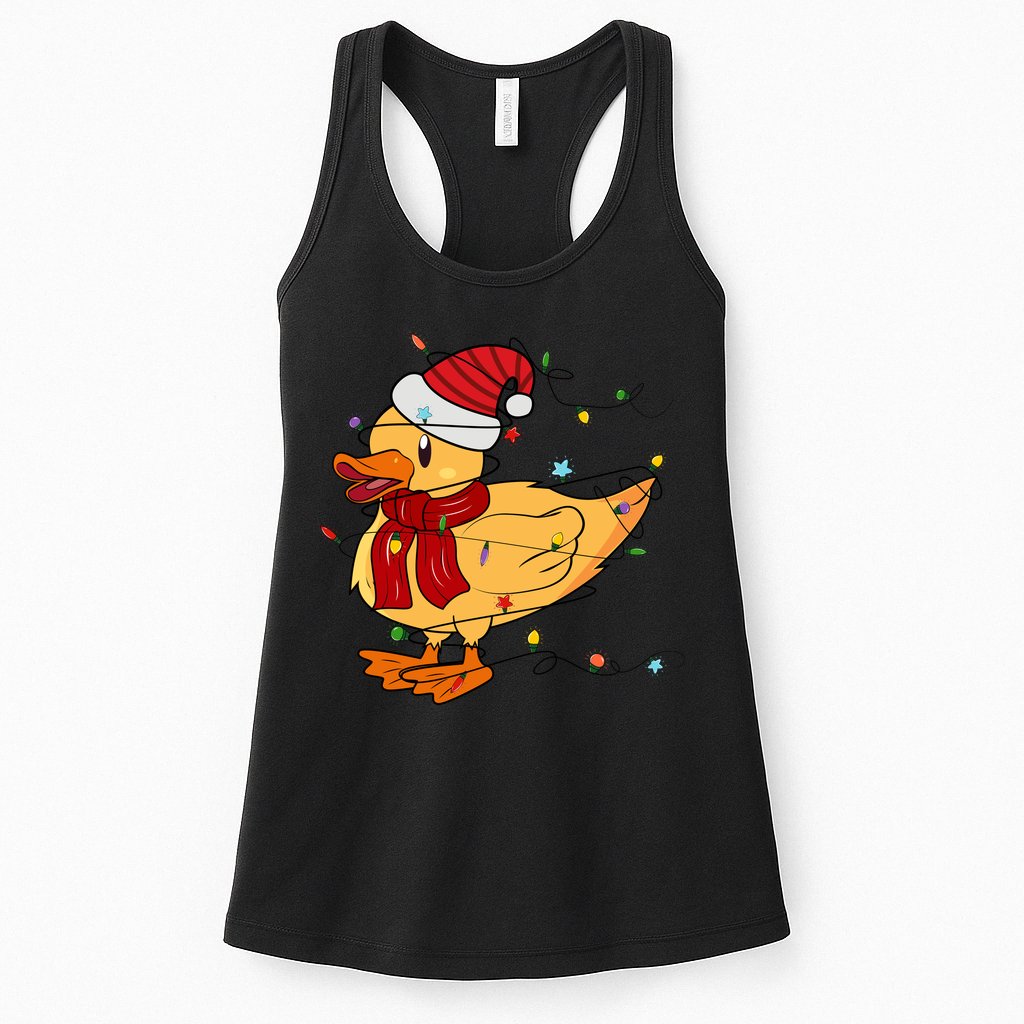 Funny Duck Christmas Lights Gift Santa Hat Xmas Holiday Gift Womens Tank Top