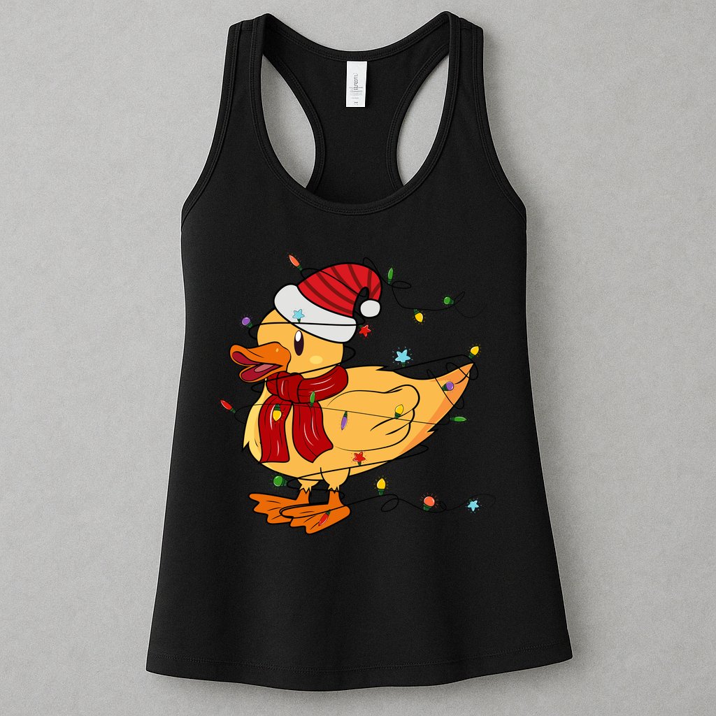 Funny Duck Christmas Lights Gift Santa Hat Xmas Holiday Gift Womens Tank Top
