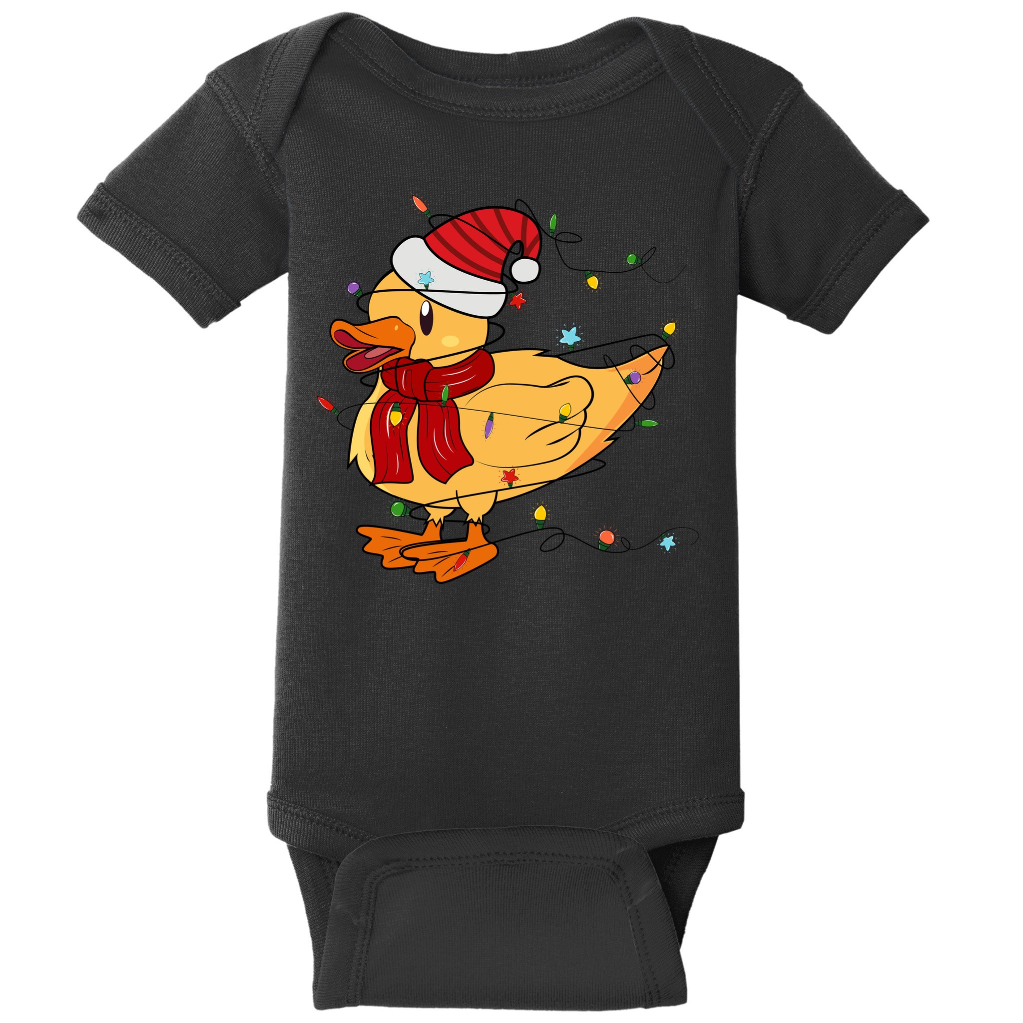 Funny Duck Christmas Lights Gift Santa Hat Xmas Holiday Gift Baby Bodysuit