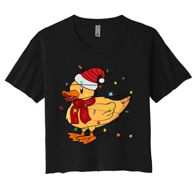 Funny Duck Christmas Lights Gift Santa Hat Xmas Holiday Gift Women's Crop Top Tee