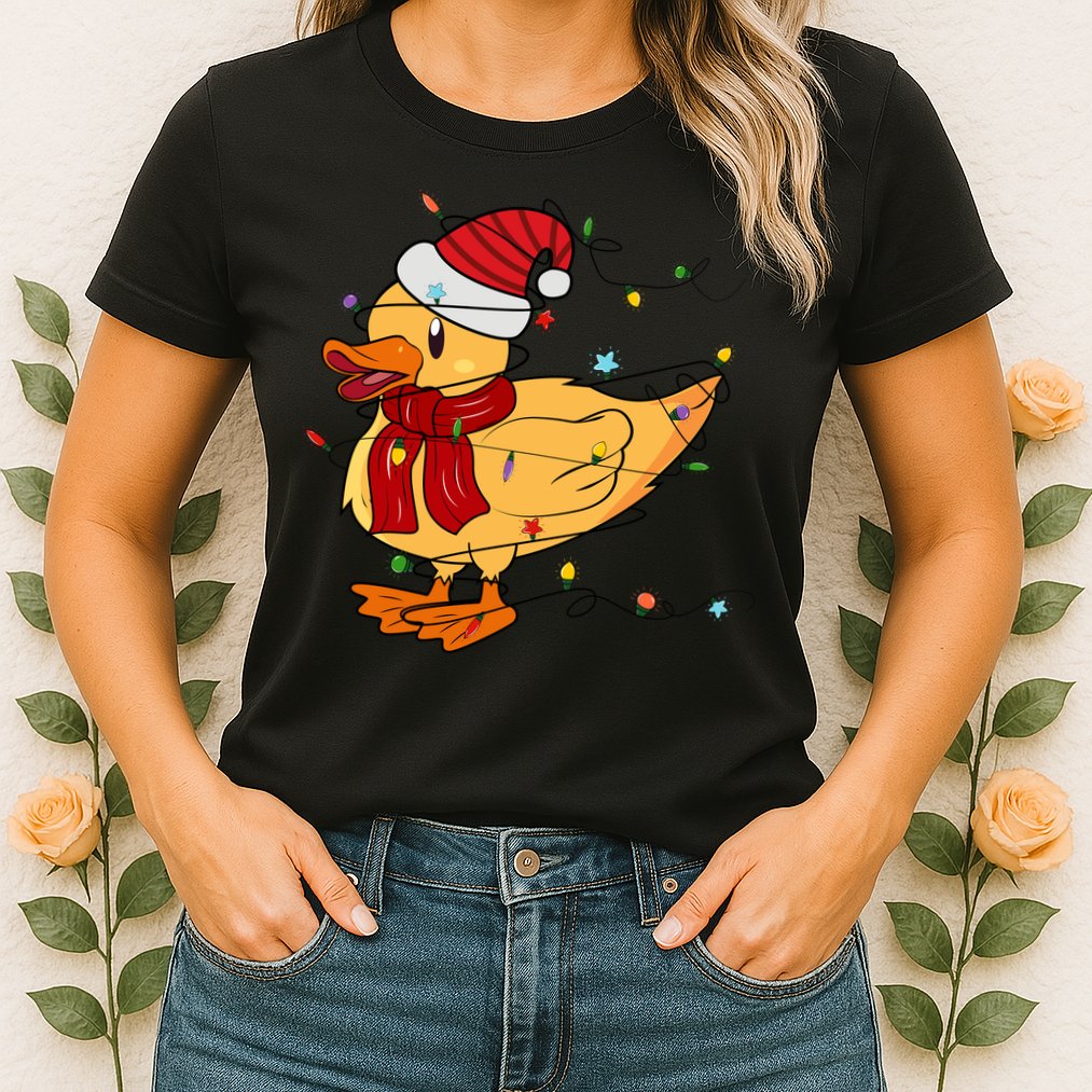 Funny Duck Christmas Lights Gift Santa Hat Xmas Holiday Gift Womens T-Shirt