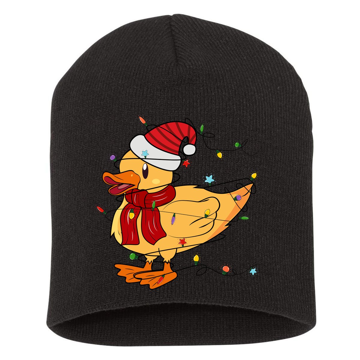 Funny Duck Christmas Lights Gift Santa Hat Xmas Holiday Gift Short Acrylic Beanie