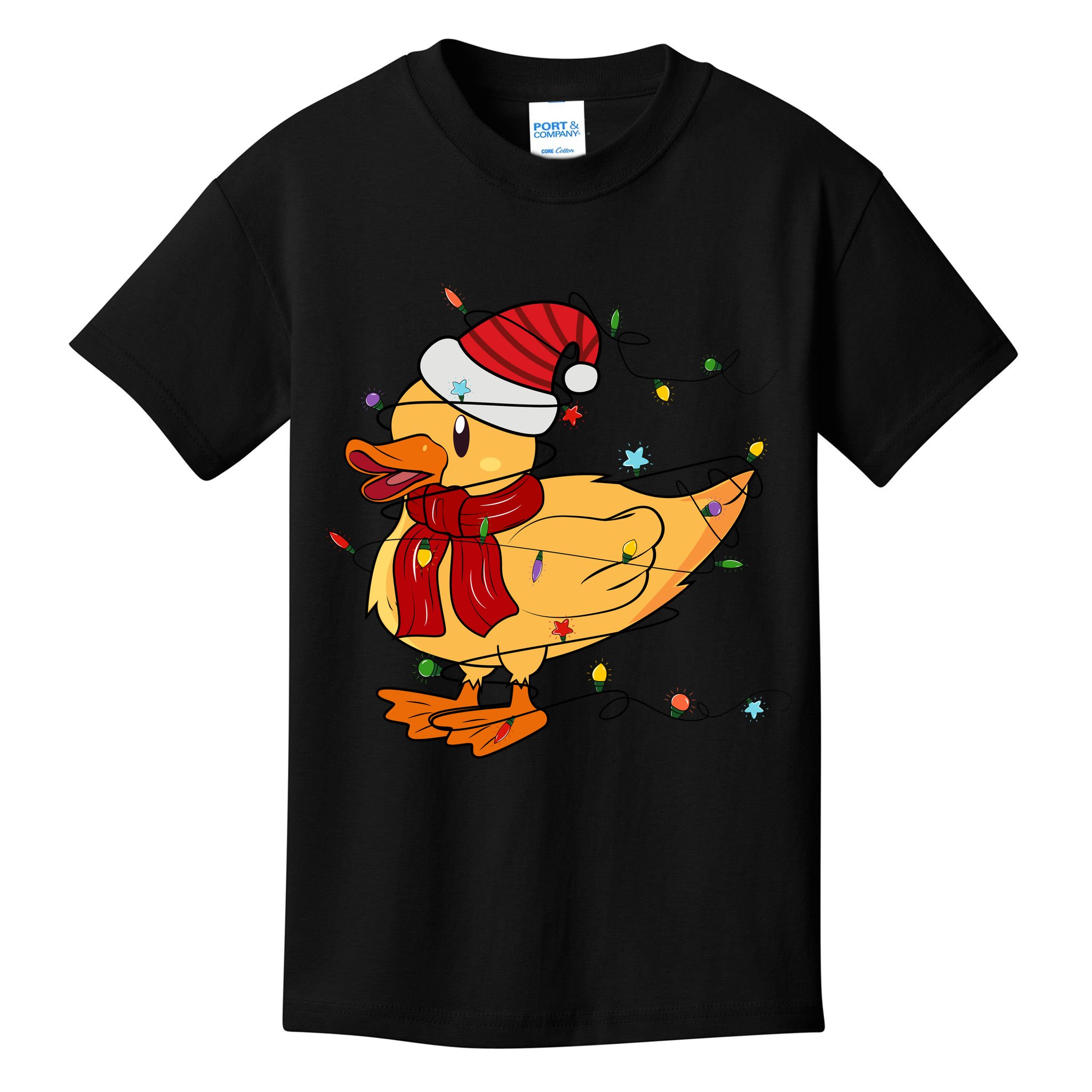 Funny Duck Christmas Lights Gift Santa Hat Xmas Holiday Gift Kids T-Shirt