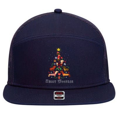 Funny Dachshund Christmas Tree For Lovers 7 Panel Mesh Trucker Snapback Hat