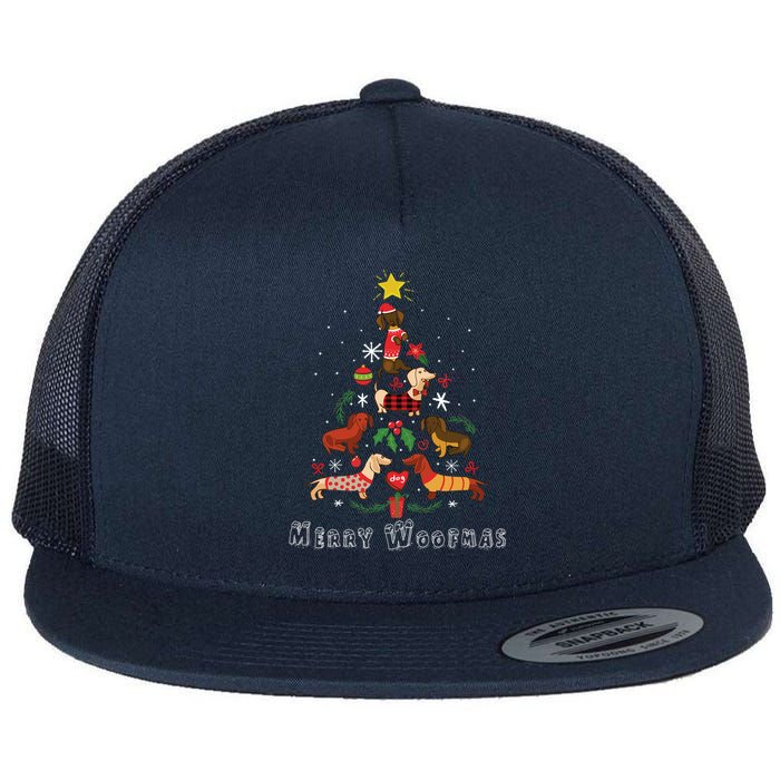 Funny Dachshund Christmas Tree For Lovers Flat Bill Trucker Hat