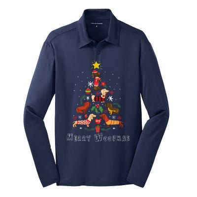 Funny Dachshund Christmas Tree For Lovers Silk Touch Performance Long Sleeve Polo