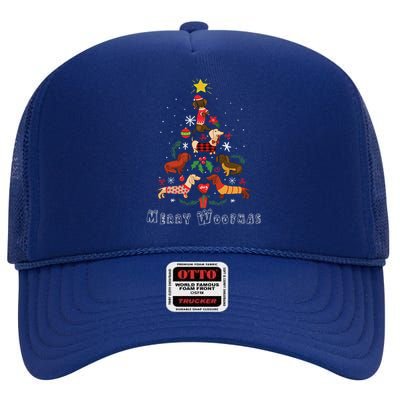 Funny Dachshund Christmas Tree For Lovers High Crown Mesh Back Trucker Hat