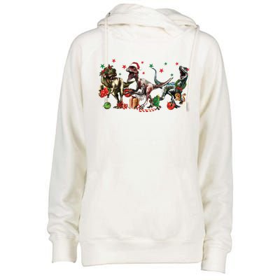 Funny Dinosaur Christmas Gift Womens Funnel Neck Pullover Hood