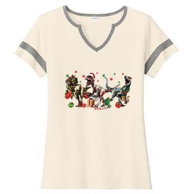 Funny Dinosaur Christmas Gift Ladies Halftime Notch Neck Tee