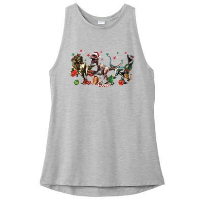 Funny Dinosaur Christmas Gift Ladies PosiCharge Tri-Blend Wicking Tank