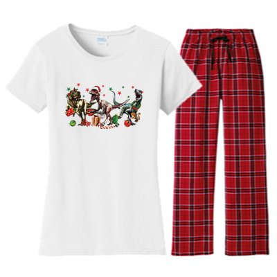 Funny Dinosaur Christmas Gift Women's Flannel Pajama Set