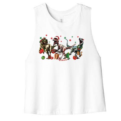 Funny Dinosaur Christmas Gift Women's Racerback Cropped Tank